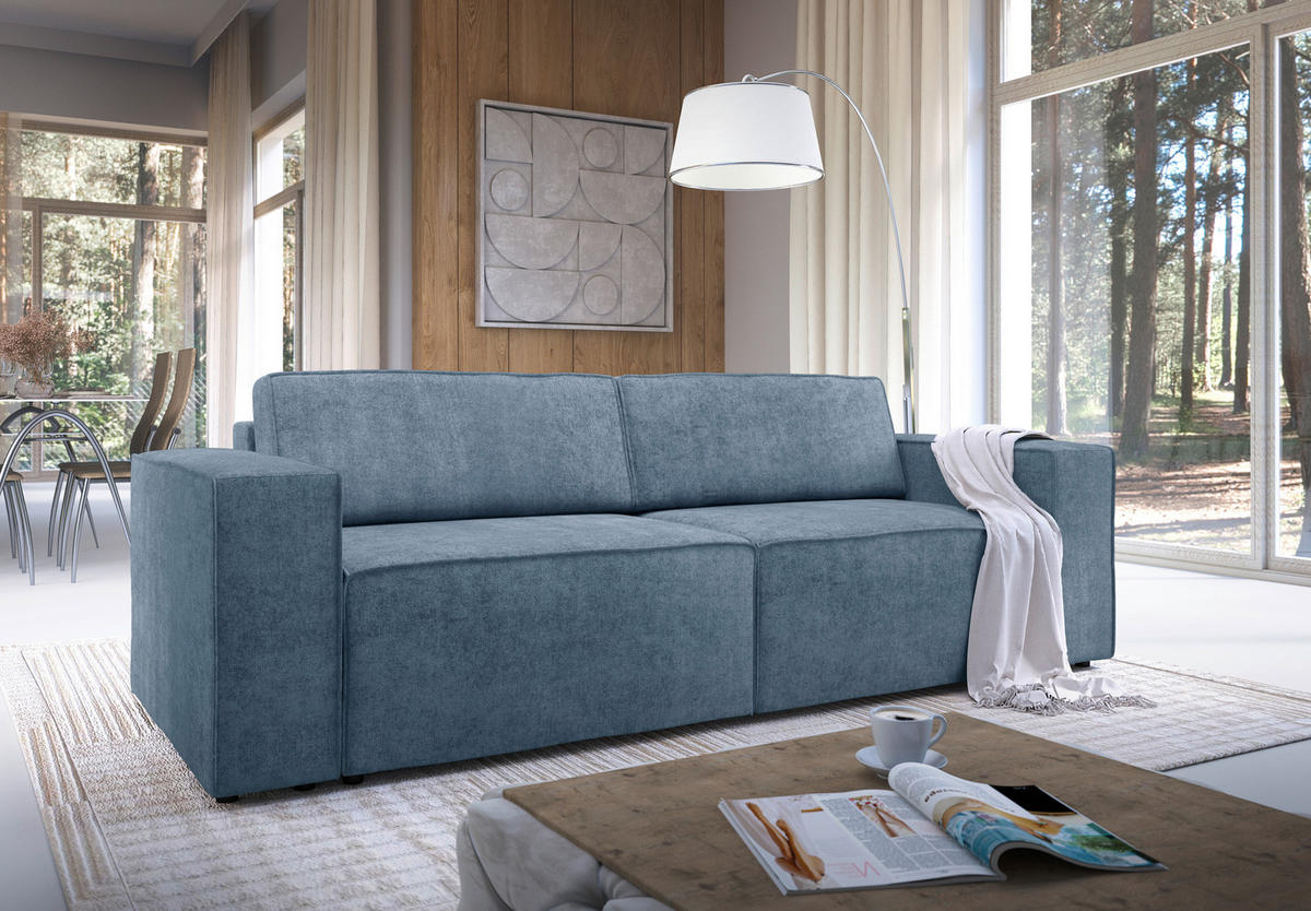 3-SITZER-SOFA Webstoff Dunkelblau  - Schwarz/Dunkelblau, MODERN, Kunststoff/Textil (254/84/98cm) - Stylife