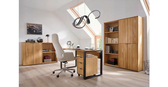 SCHREIBTISCH 140/70/76 cm Eichefarben  - Eichefarben/Schwarz, Natur, Holz/Metall (140/70/76cm) - Linea Natura