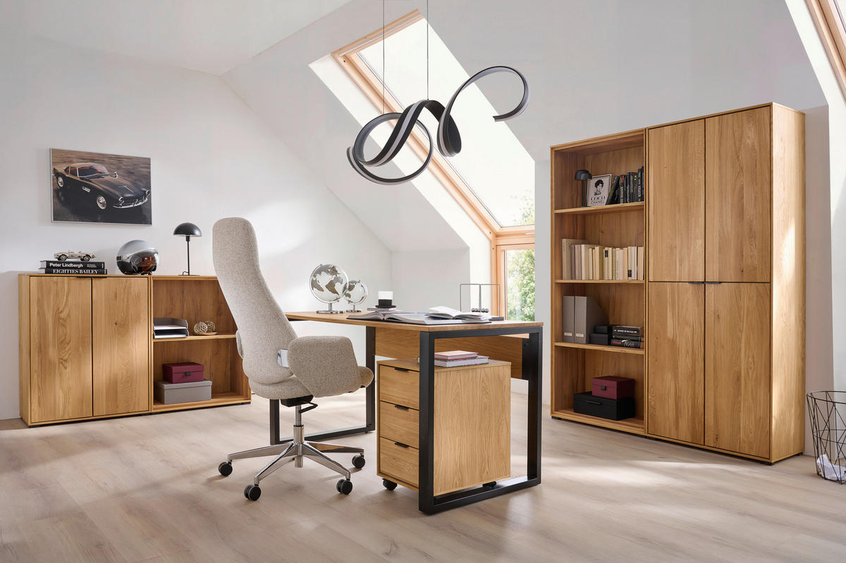 SCHREIBTISCH 140/70/76 cm  in Eichefarben  - Eichefarben/Schwarz, Natur, Holz/Metall (140/70/76cm) - Linea Natura