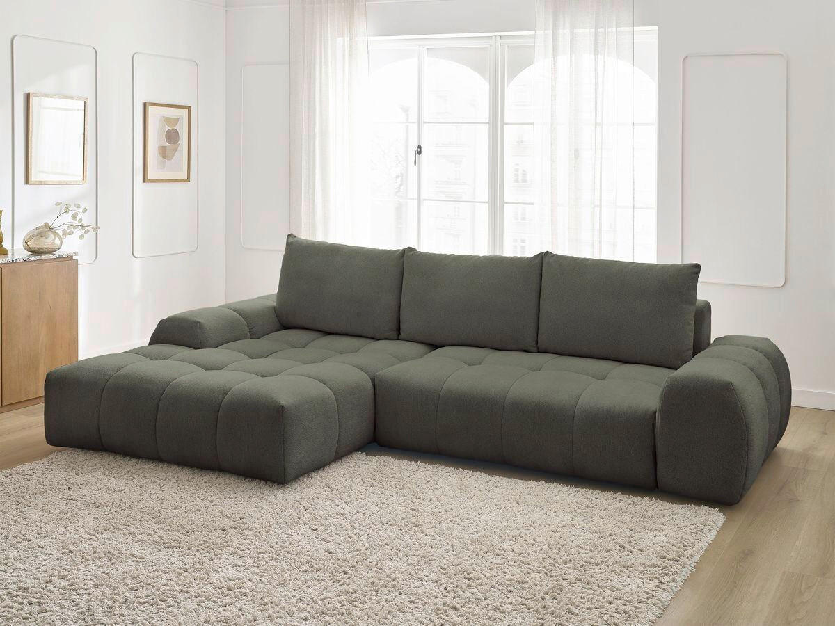 ECKSCHLAFSOFA EVEREST  mit Rücken echt, Armteil links, Armteil rechts Flachgewebe Grün  - Schwarz/Grün, MODERN, Kunststoff/Textil (180/318cm) - Livetastic