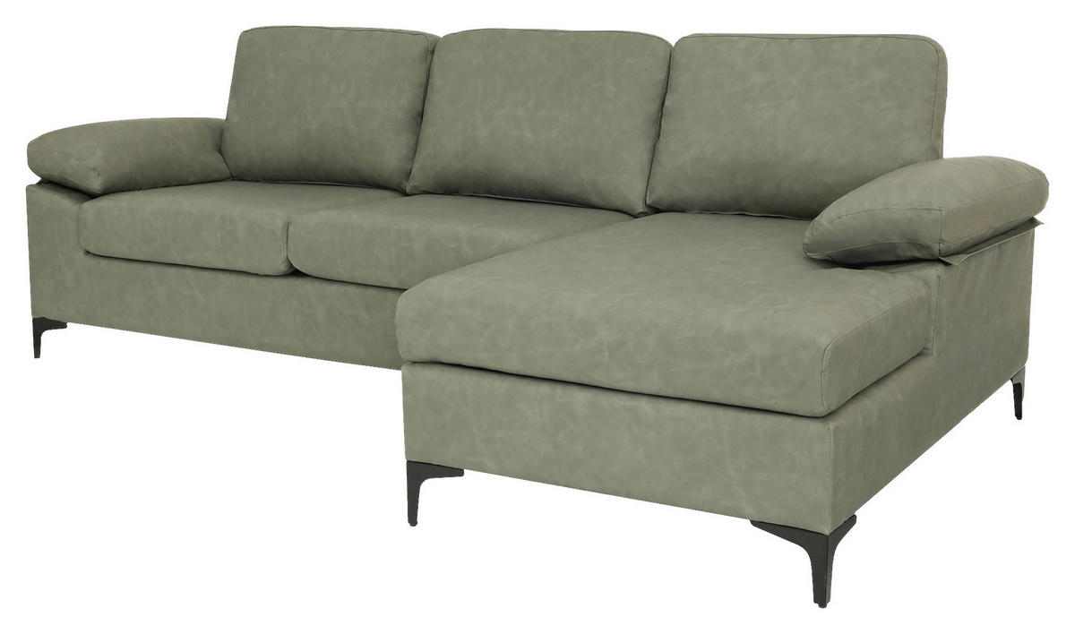 HÖRNSOFFA i läderimitation grön  - grön/svart, Klassisk, metall/textil (262/135cm) - MID.YOU