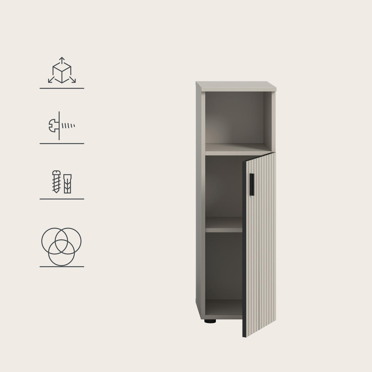 MIDISKÅP  - svart/kashmir, Trend, trämaterial/plast (30/95/30cm) - MID.YOU