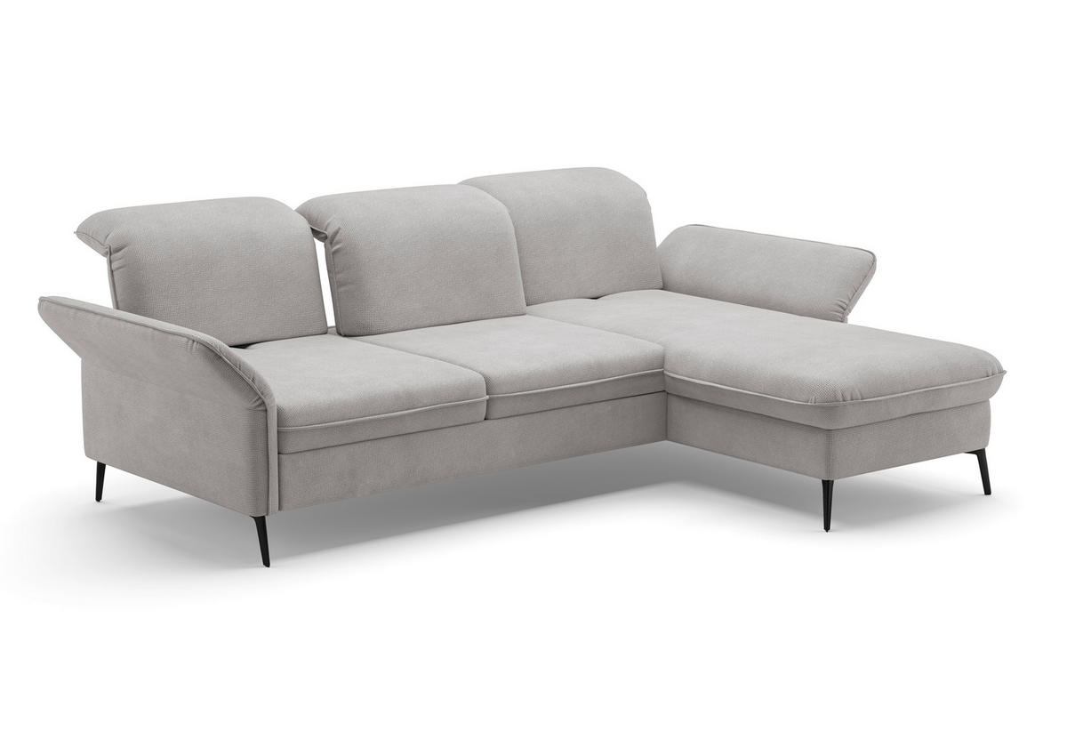 ECKSOFA in Flachgewebe Silberfarben  - Silberfarben/Schwarz, Konventionell, Textil/Metall (264/198cm) - Sit & More