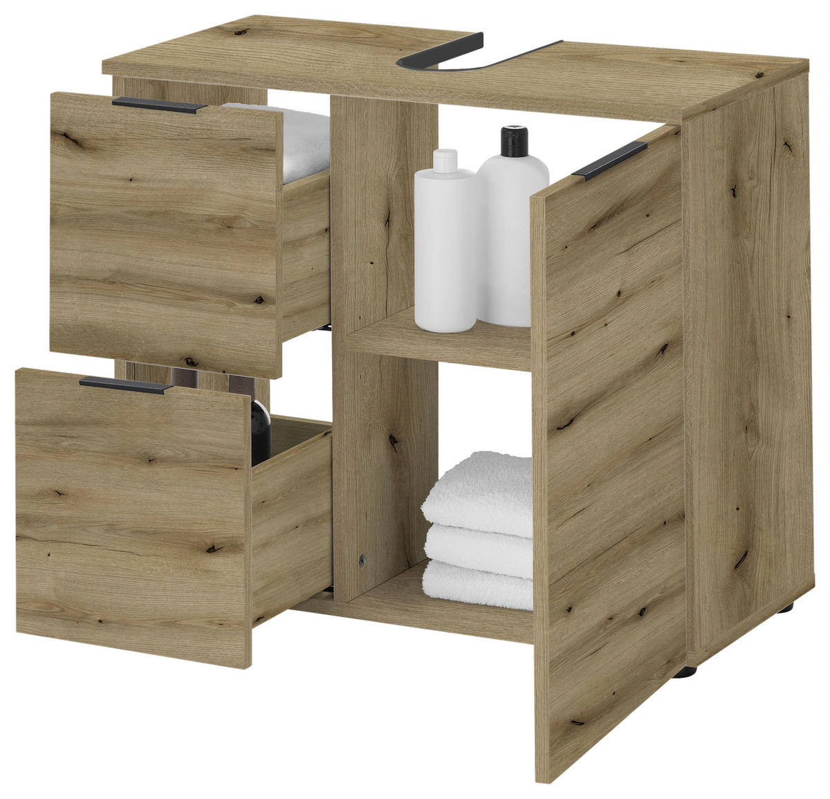 WASCHBECKENUNTERSCHRANK 70/60/35 cm  - Eichefarben/Schwarz, KONVENTIONELL, Holzwerkstoff/Kunststoff (70/60/35cm) - Xora