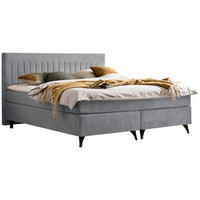 BOXSPRINGBETT 180/200 cm,  in Platinfarben, Matratze, Topper, H2 + H4 = mittel + sehr fest  - Platinfarben/Schwarz, Basics, Textil/Metall (180/200cm) - Boxxx