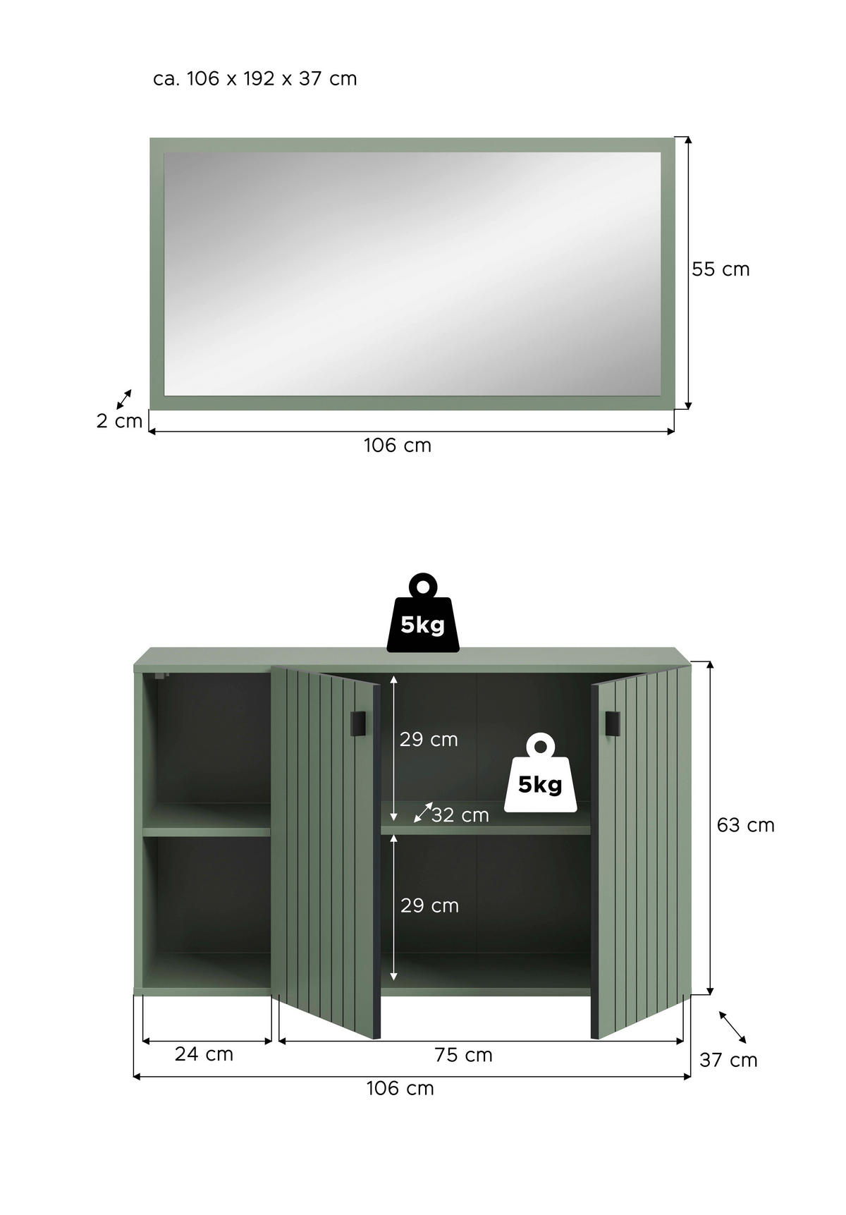 GARDEROBE 2-teilig  in 106/192/37 cm  - Graugrün, Design, Holzwerkstoff (106/192/37cm) - MID.YOU