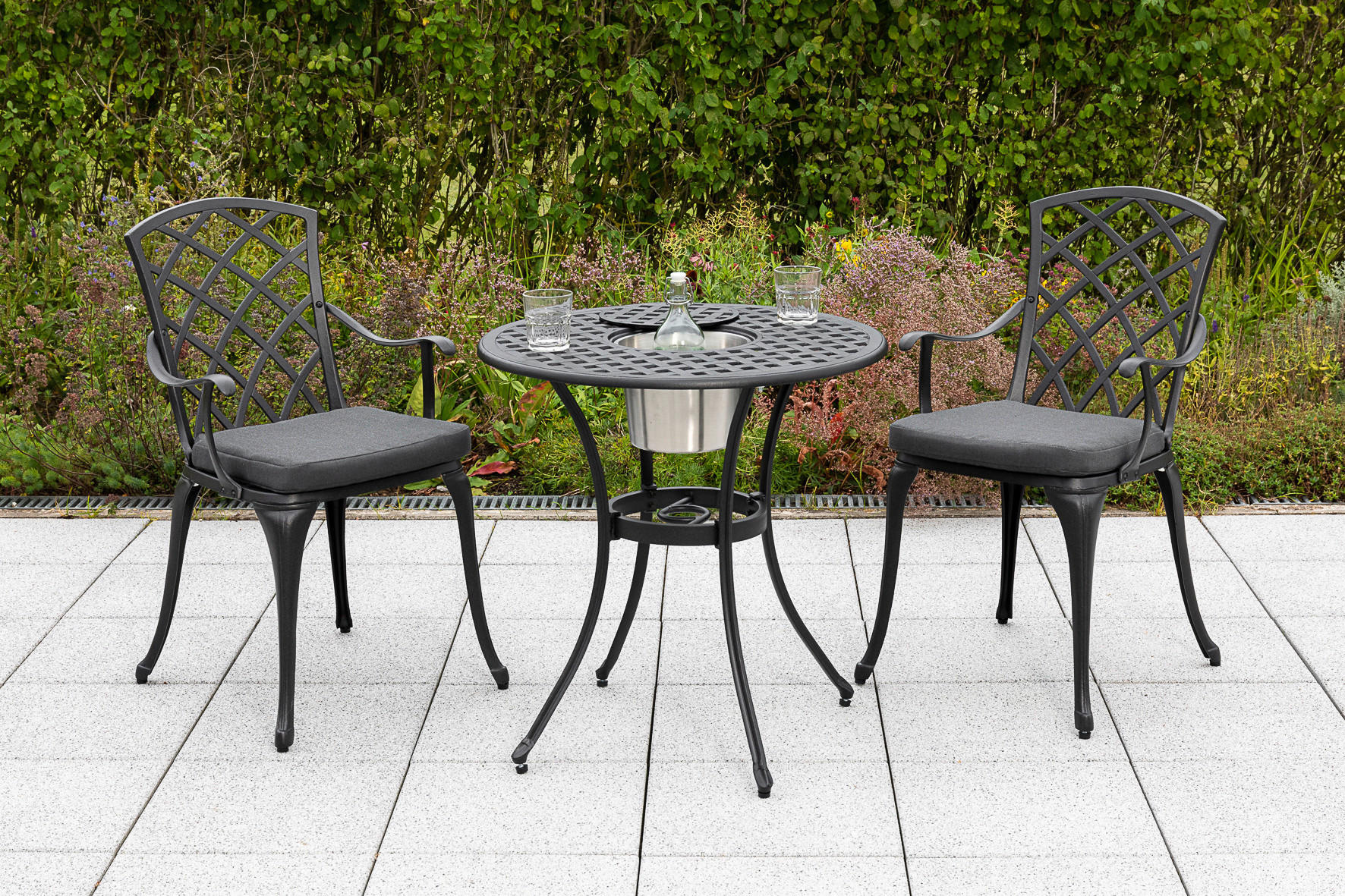 BALKONSET Graphitfarben 5-teilig  - Graphitfarben/Grau, MODERN, Textil/Metall - Gardenson