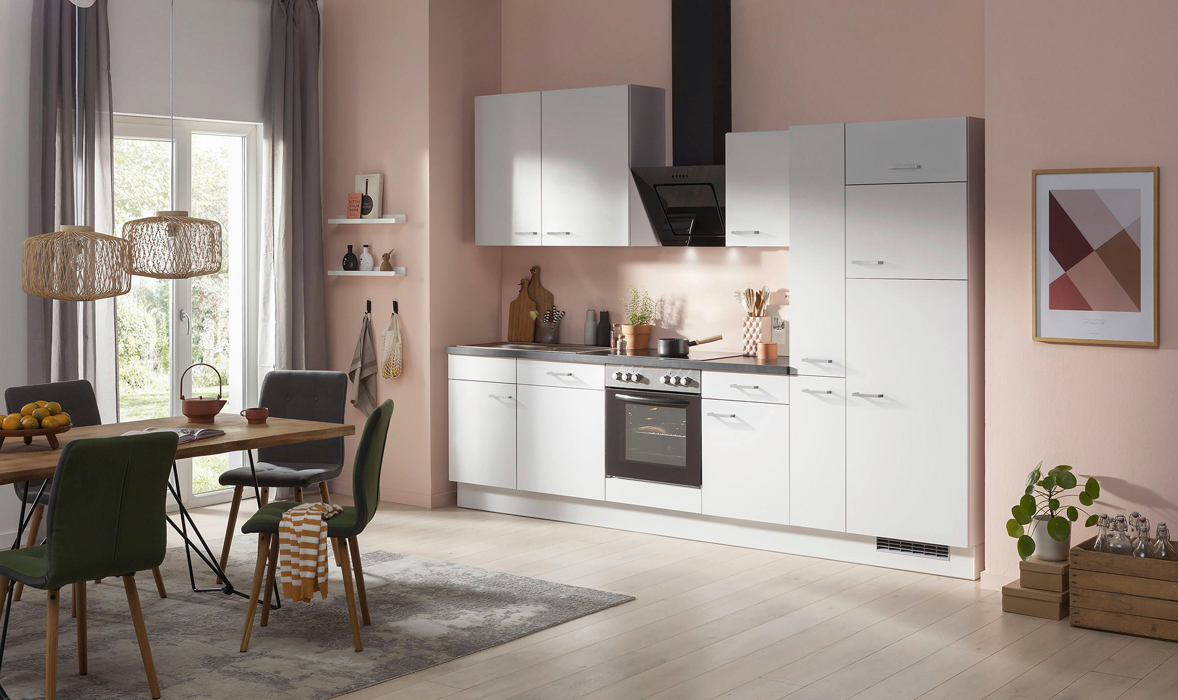 KÜCHENLEERBLOCK 310 cm   in Grau, Schwarz  - Edelstahlfarben/Dunkelgrau, Basics, Holzwerkstoff/Metall (310cm) - Impuls