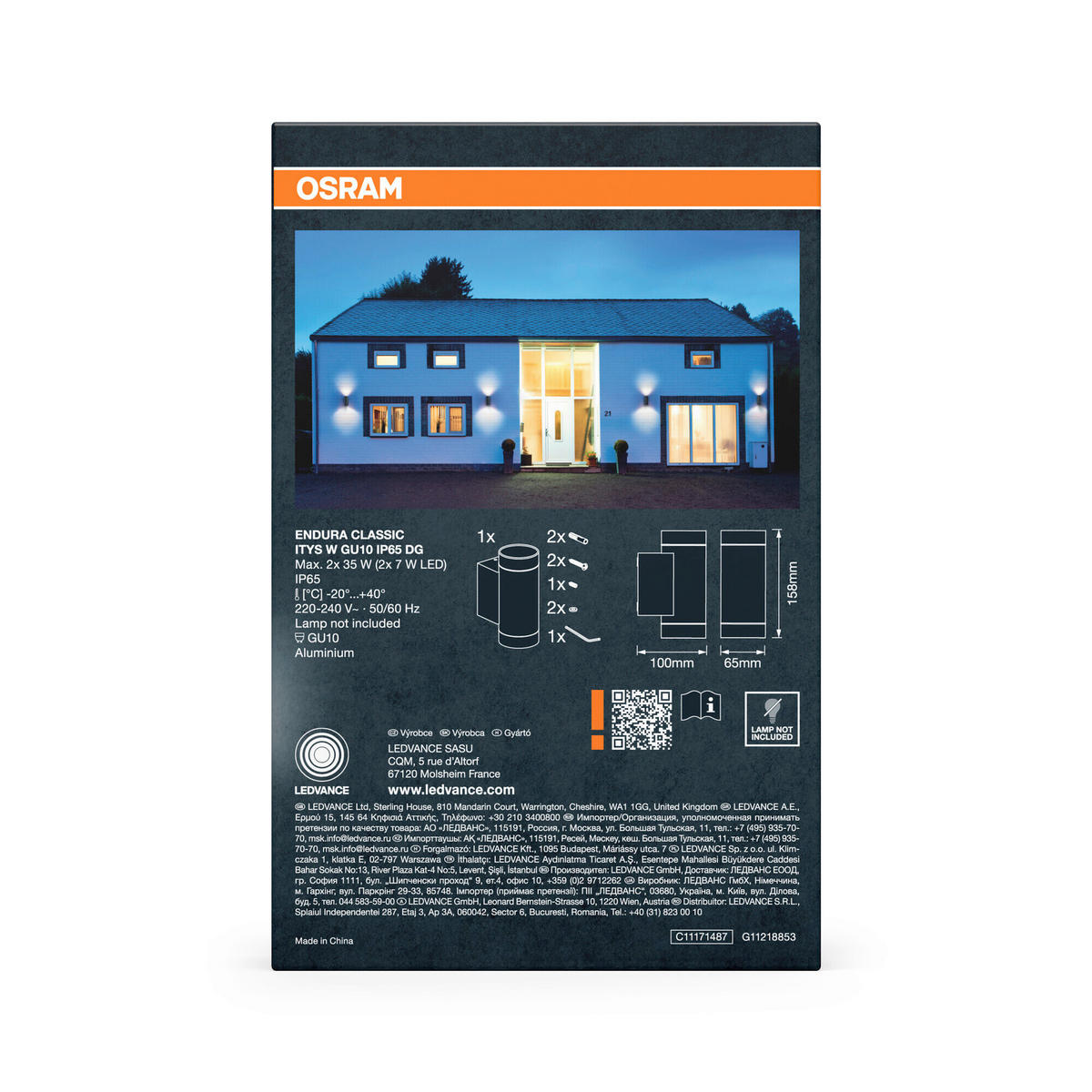 AUßENLEUCHTE 6,5/10/15,8 cm   - Dunkelgrau, Basics, Glas/Metall (6,5/10/15,8cm) - Osram