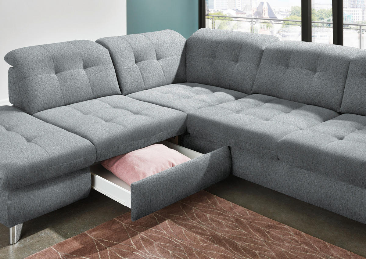 ECKSOFA in Chenille Blaugrau  - Chromfarben/Blaugrau, Design, Textil/Metall (260/310cm) - Beldomo Speed