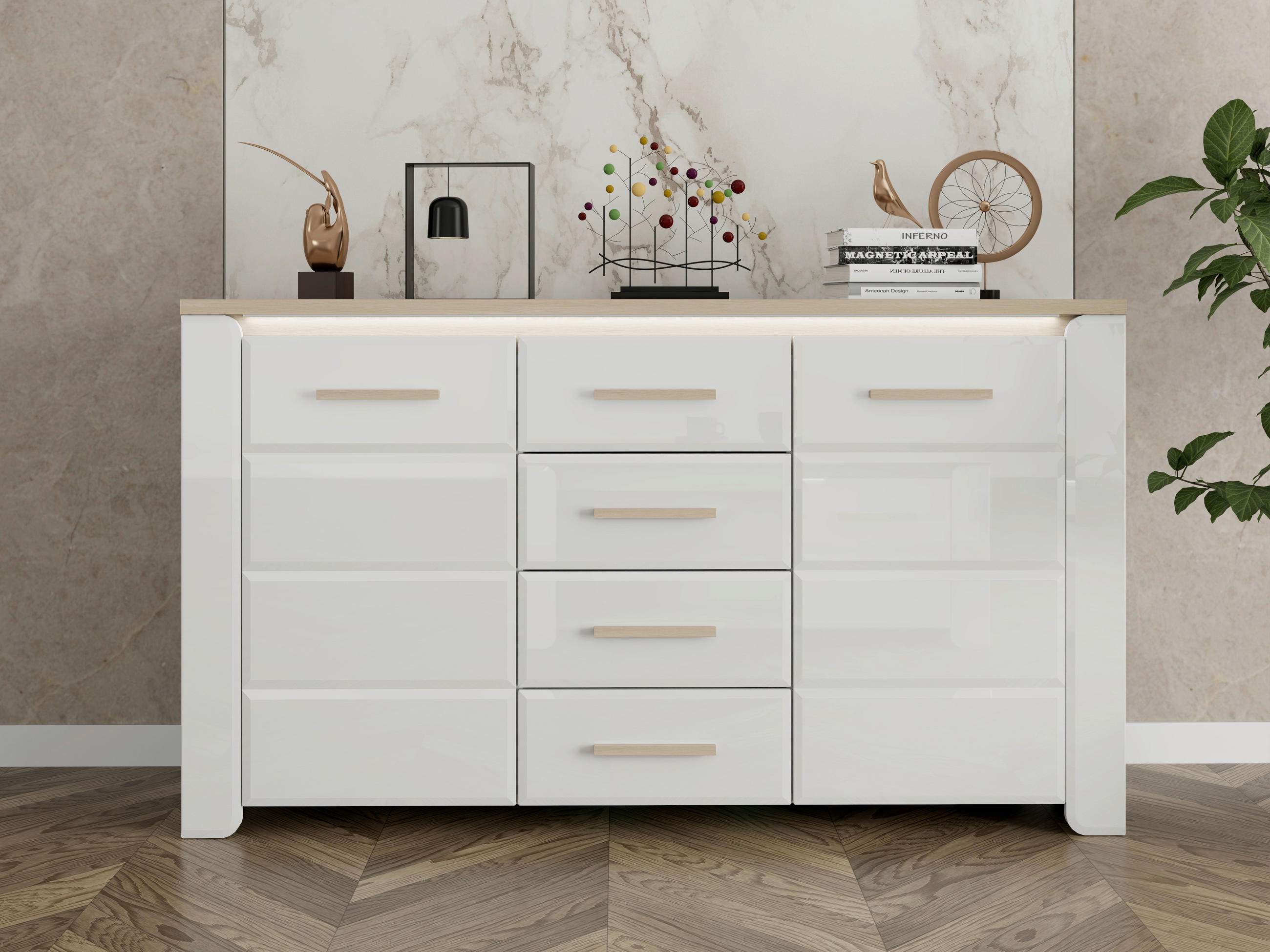 KOMÓD 154/88/40 cm  - Bianco tölgy/fehér, Basics, műanyag/faalapú anyag (154/88/40cm) - Carryhome