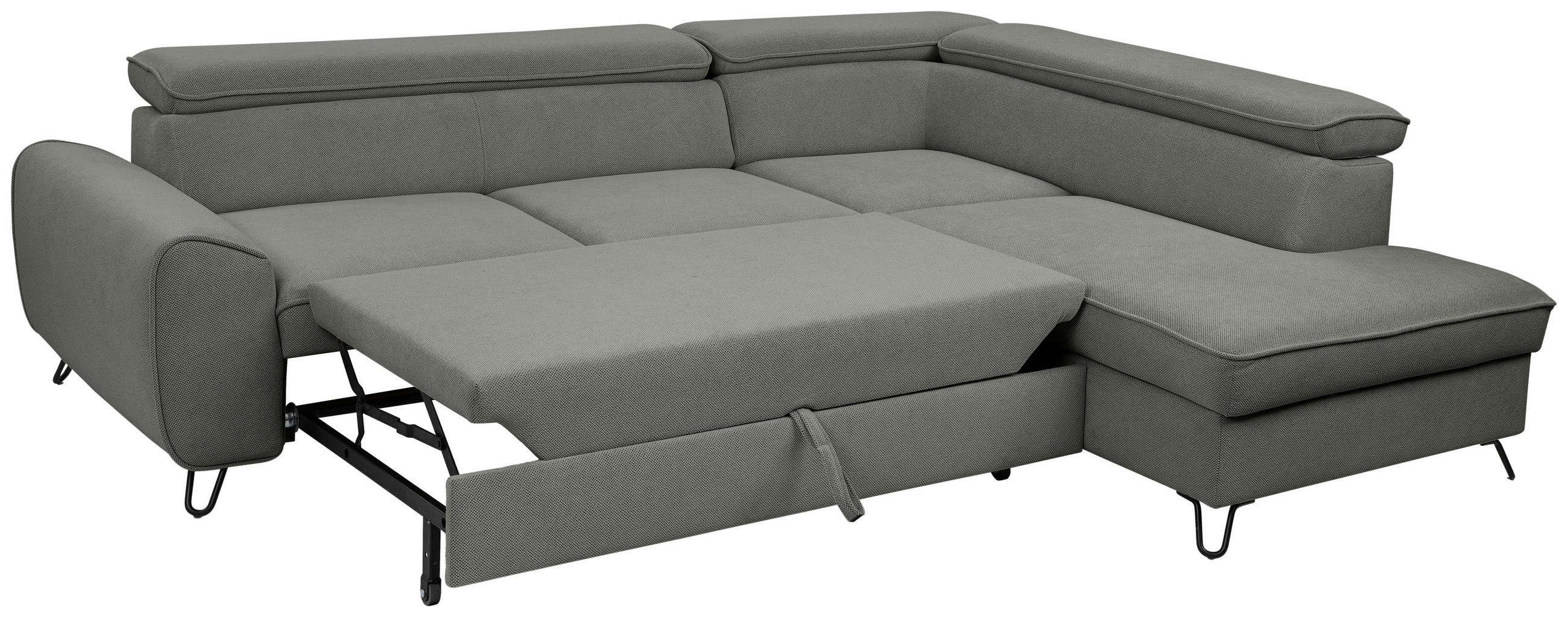 ECKSOFA in Flachgewebe Dunkelgrau  - Dunkelgrau/Schwarz, Design, Textil/Metall (250/200cm) - Stylife
