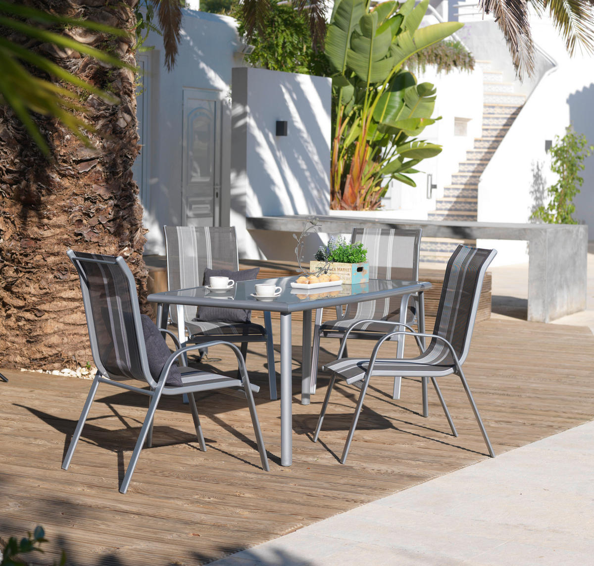 STOL VRTNI  srebrne boje  metal, staklo      - srebrne boje, Design, staklo/metal (147/87/72cm) - Xora