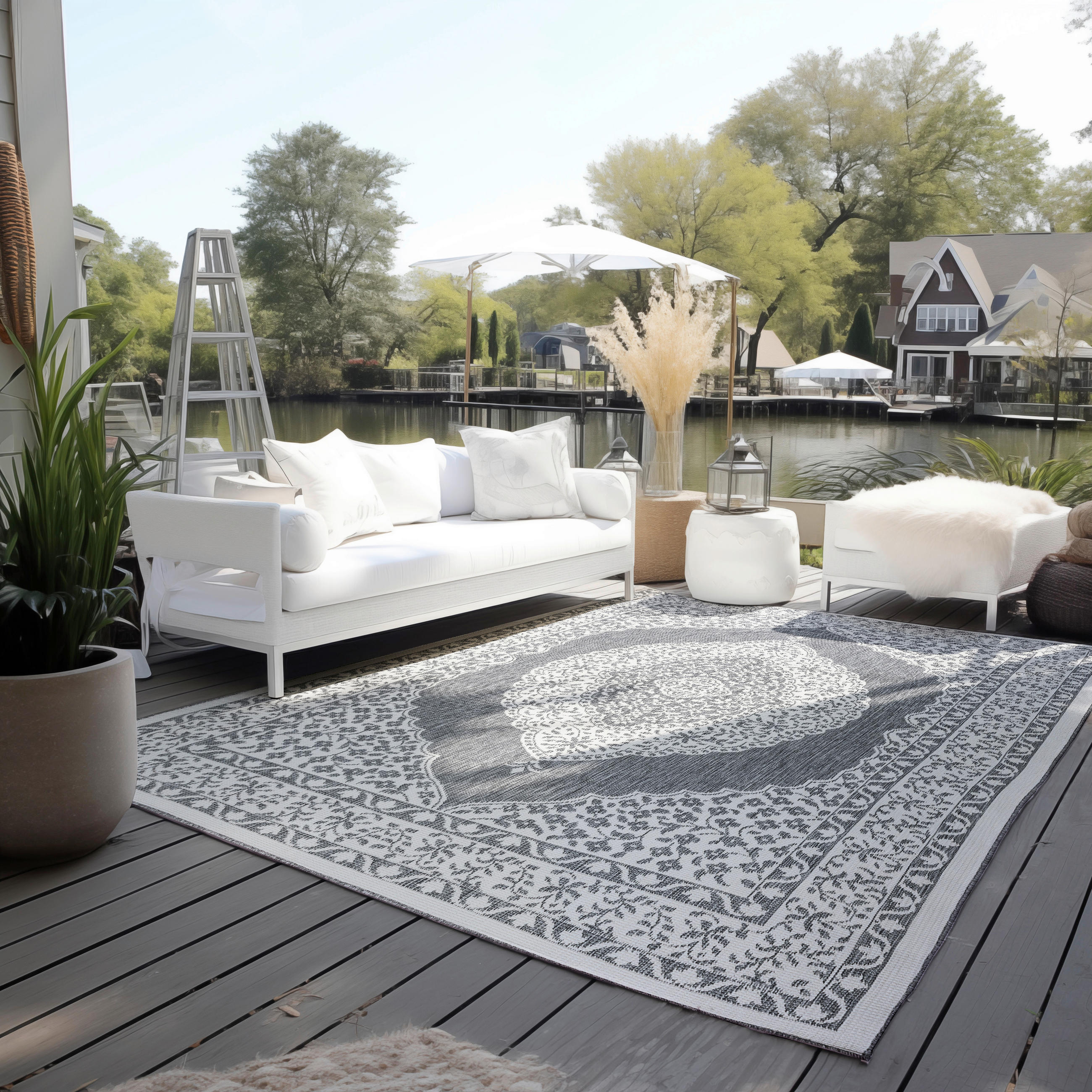 OUTDOORTEPPICH 160/230 cm Gemini Silberfarben, Weiß  - Silberfarben/Weiß, Design, Kunststoff (160/230cm)