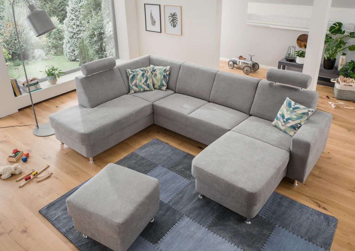 WOHNLANDSCHAFT in Chenille Grau  - Chromfarben/Multicolor, Design, Kunststoff/Textil (198/301/165cm) - Xora