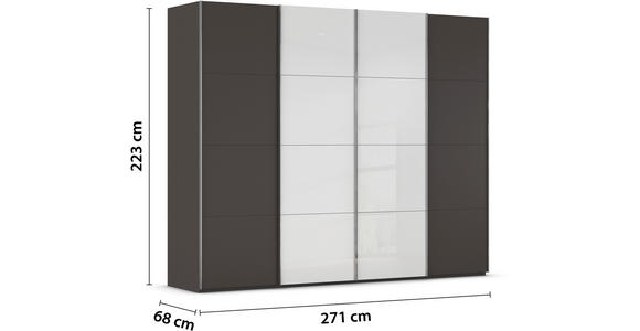 SCHWEBETÜRENSCHRANK  in Graphitfarben, Weiß  - Chromfarben/Graphitfarben, KONVENTIONELL, Glas/Holzwerkstoff (271/223/68cm) - Novel