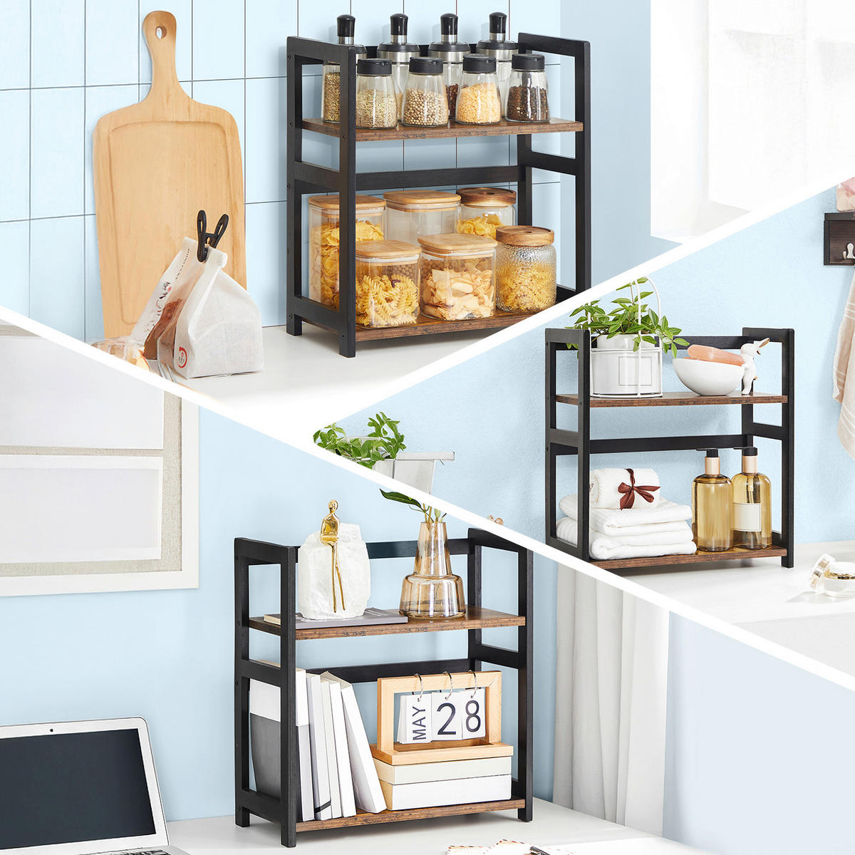 GEWÜRZREGAL - Schwarz/Braun, Basics, Holzwerkstoff/Metall (42/43/18cm)