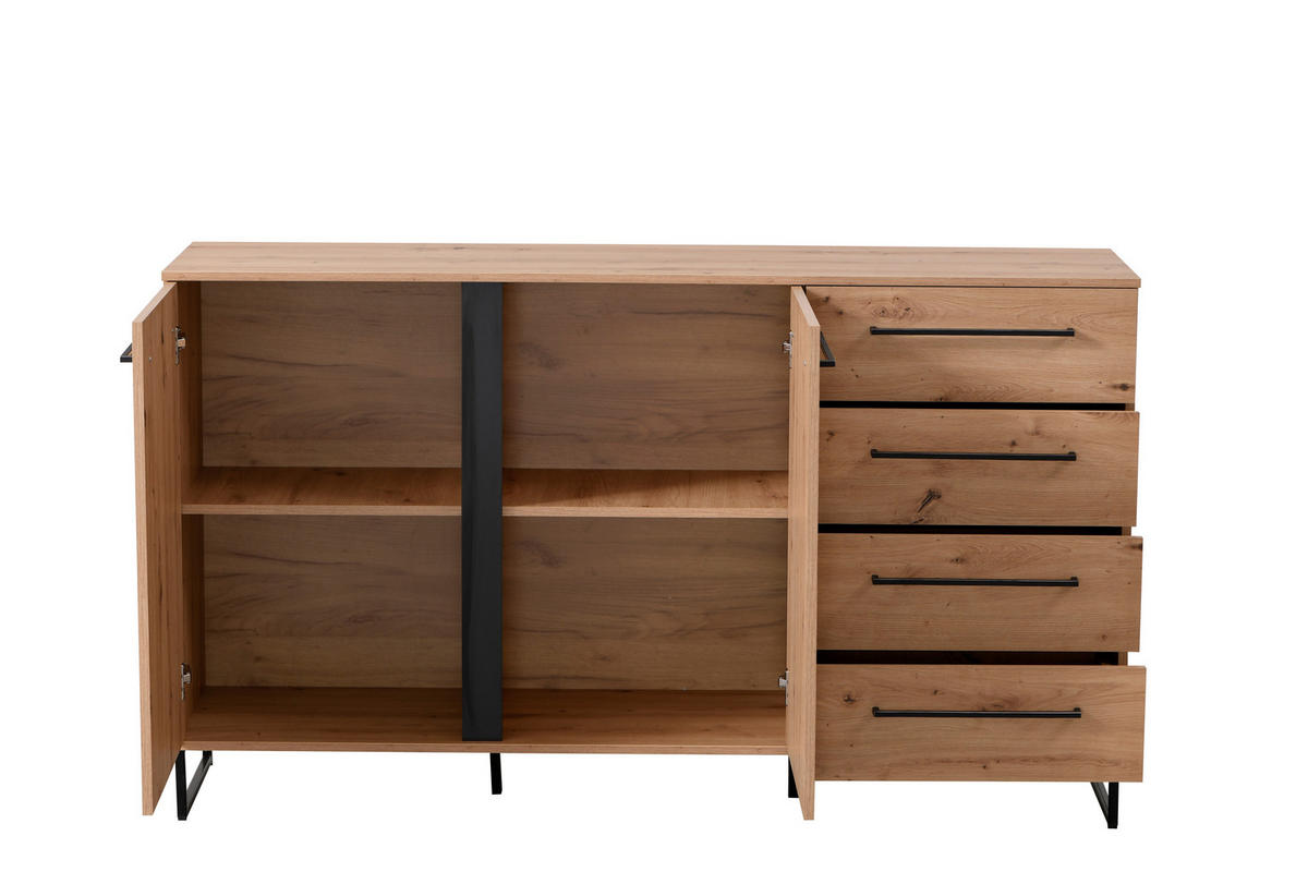 KOMODA, čierna, farba duba, 159/95/42 cm - čierna/farba duba, Basics, kompozitné drevo (159/95/42cm) - Xora