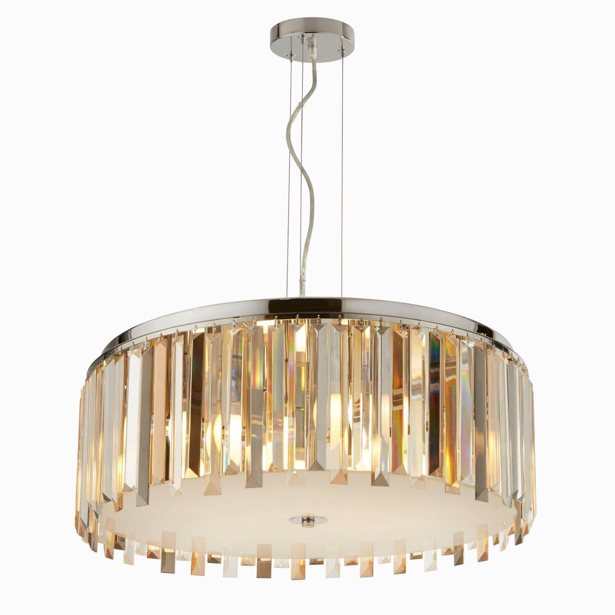 Searchlight Kristall-Hängeleuchte Clarissa Klar, Chrom, Champagner 25-150 cm
