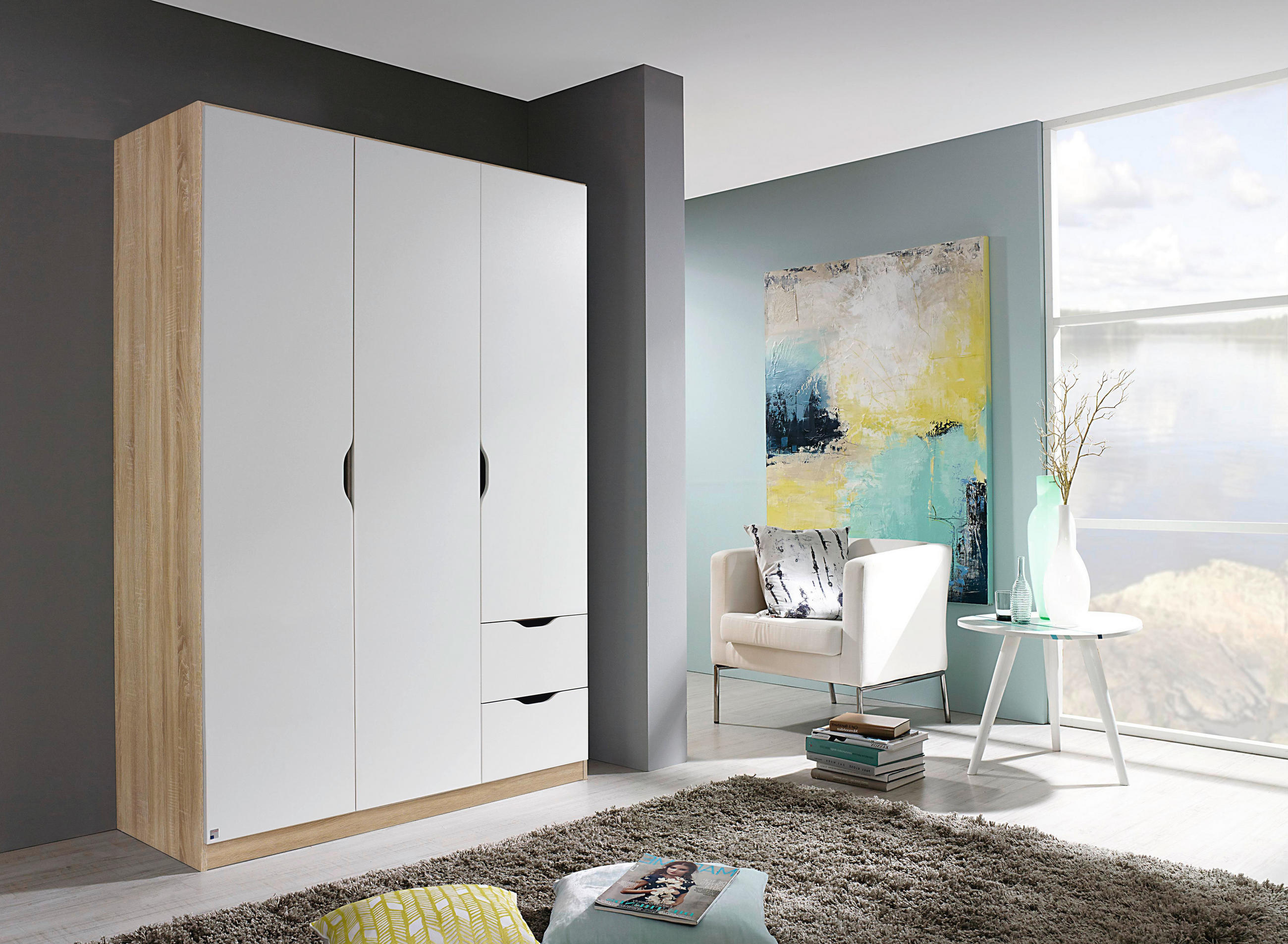 DREHTÜRENSCHRANK 136/197/54 cm 3-türig  - Weiß/Sonoma Eiche, MODERN, Holzwerkstoff (136/197/54cm) - Rauch Möbel