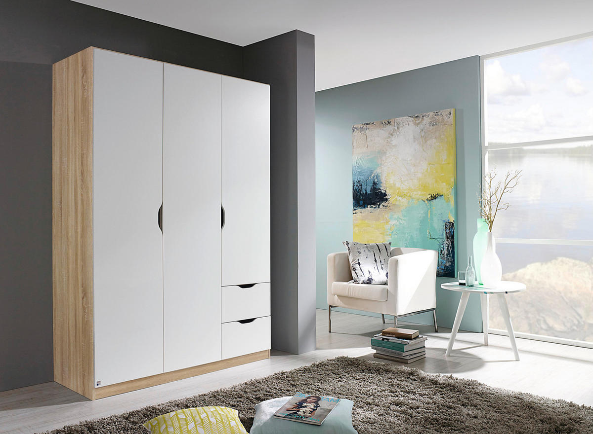 DREHTÜRENSCHRANK 136/197/54 cm 3-türig Weiß, Sonoma Eiche  - Weiß/Sonoma Eiche, MODERN, Holzwerkstoff (136/197/54cm) - Rauch Möbel