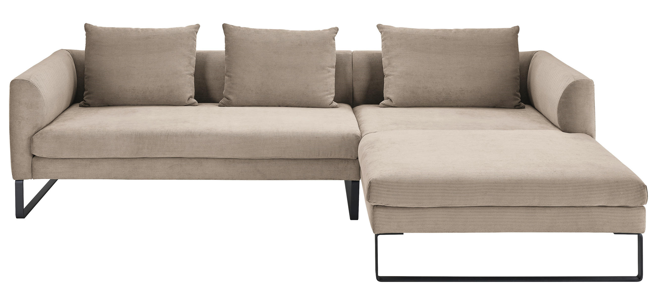 ECKSOFA in Cord Taupe  - Taupe/Schwarz, Konventionell, Textil/Metall (284/178cm) - Hom`in