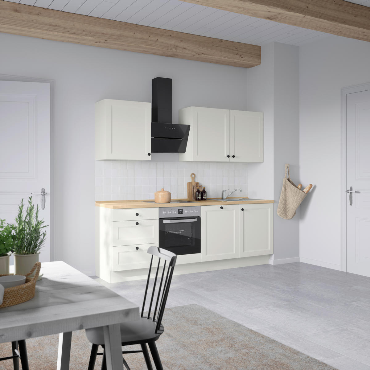 KÜCHENBLOCK 240 cm   in Weiß, Eichefarben  - Eichefarben/Schwarz, MODERN, Holzwerkstoff/Metall (240cm) - Nobilia