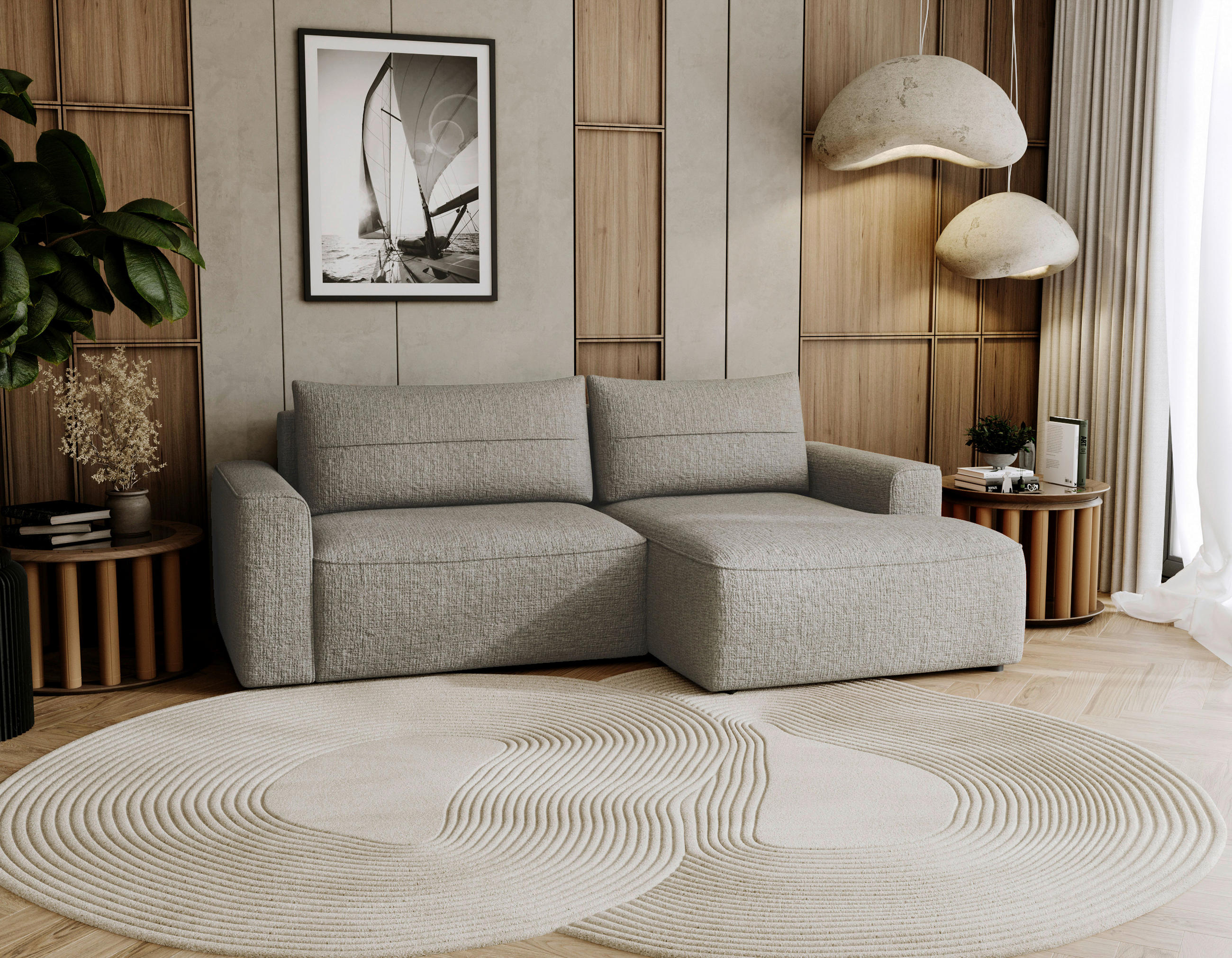 ECKSOFA in Chenille Taupe  - Taupe/Schwarz, Design, Kunststoff/Textil (233/144cm) - Livetastic