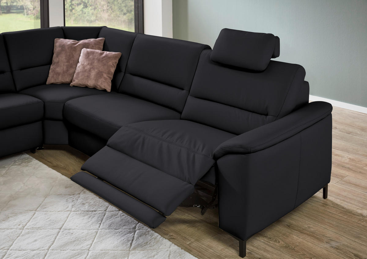 ECKSOFA  in Echtleder Schwarz  249/290 cm  - Schwarz, KONVENTIONELL, Leder/Metall (249/290cm) - Beldomo Premium