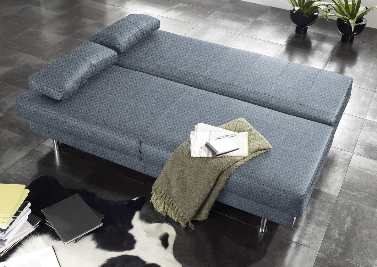 SCHLAFSOFA  mit Fußauswahl, Stoffauswahl, Schlafen auf Sitzhöhe, Rücken echt Blau, Grau  - Wengefarben/Blau, Design, Holz/Textil (203/94/100cm) - Novel