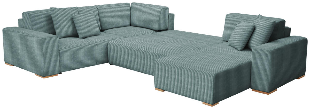 WOHNLANDSCHAFT in Cord Mintgrün  - Buchefarben/Schwarz, Konventionell, Holz/Kunststoff (283/371/208cm) - Livetastic