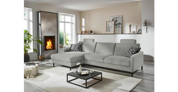 ECKSOFA  in Chenille, Flachgewebe Silberfarben  175/316 cm  - Silberfarben/Schwarz, Design, Textil/Metall (175/316cm) - Dieter Knoll