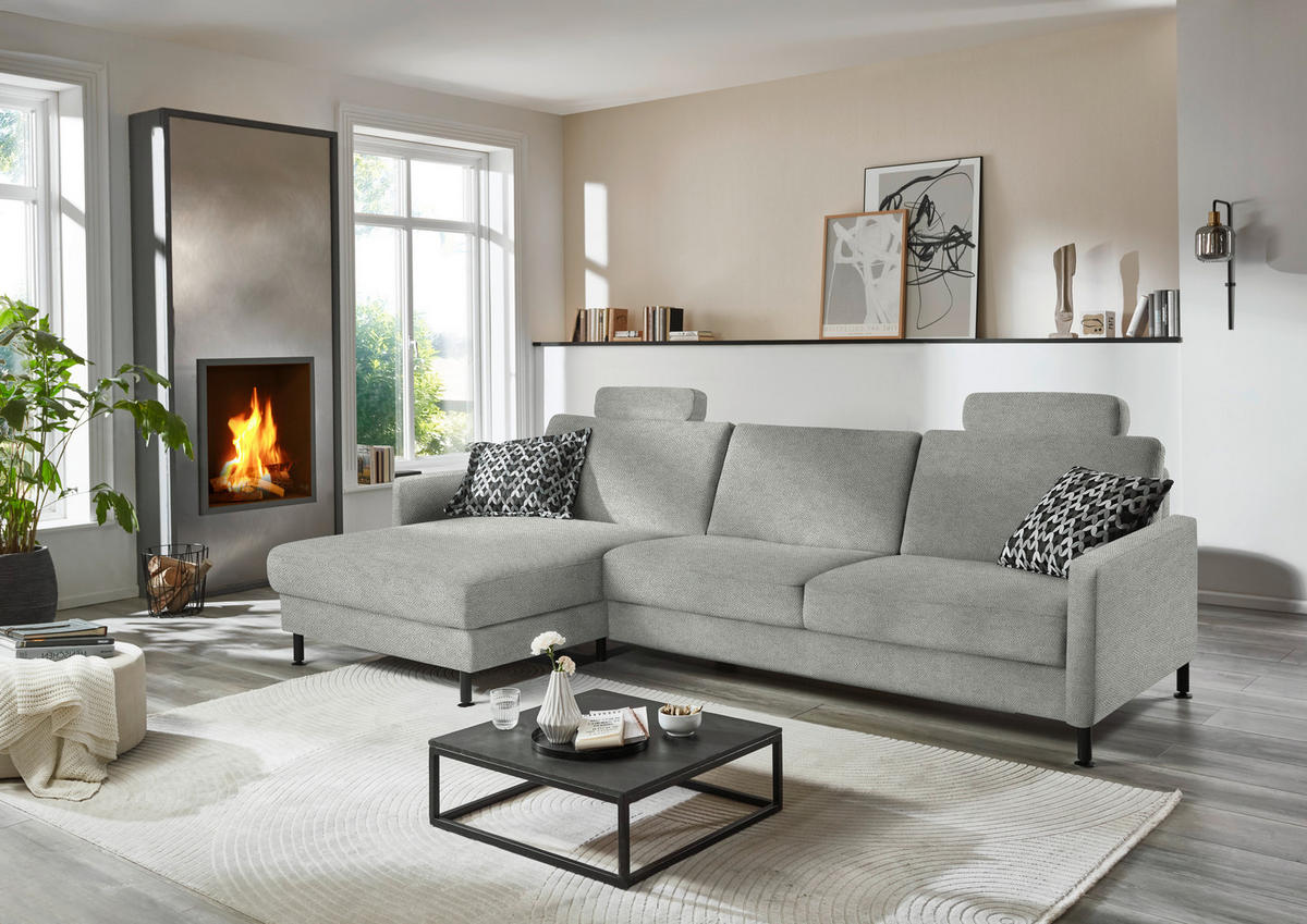 ECKSOFA  in Chenille, Flachgewebe Silberfarben  175/316 cm  - Silberfarben/Schwarz, Design, Textil/Metall (175/316cm) - Dieter Knoll