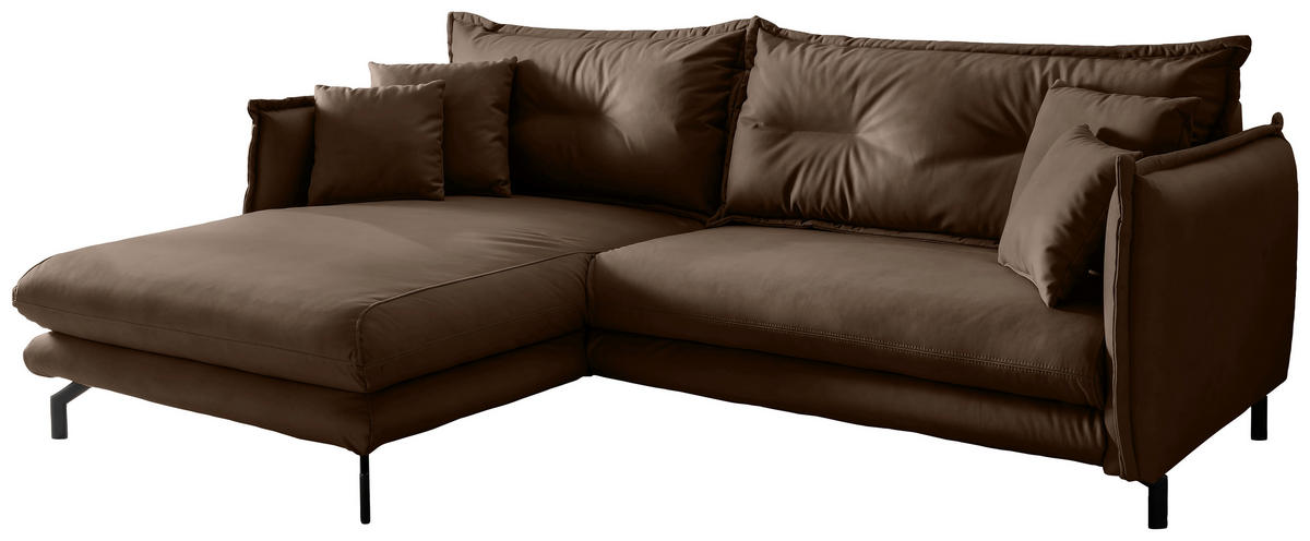 ECKSOFA in Lederlook Braun  - Schwarz/Braun, Modern, Textil/Metall (180/255cm) - Livetastic