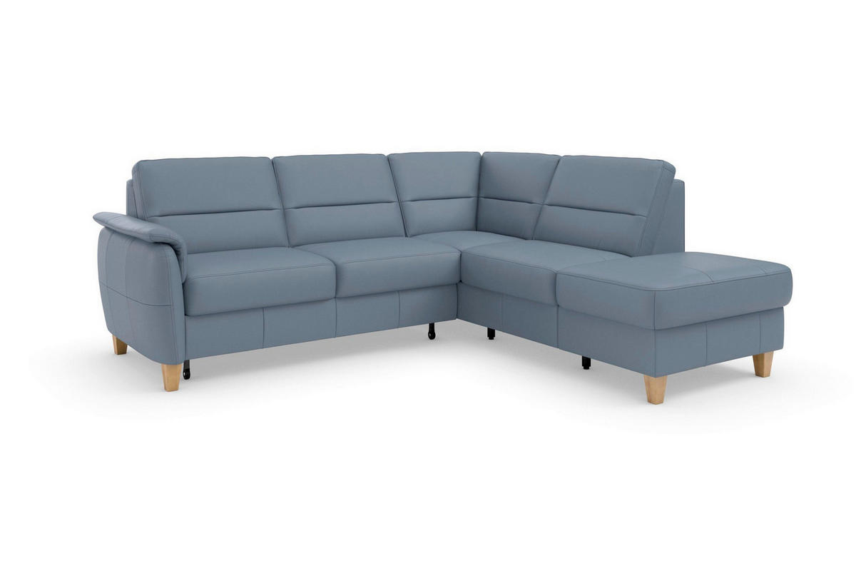 ECKSOFA PALMERA E in Echtleder Graublau  236/212 cm  - Graublau/Eichefarben, Basics, Leder/Holz (236/212cm) - Sit & More