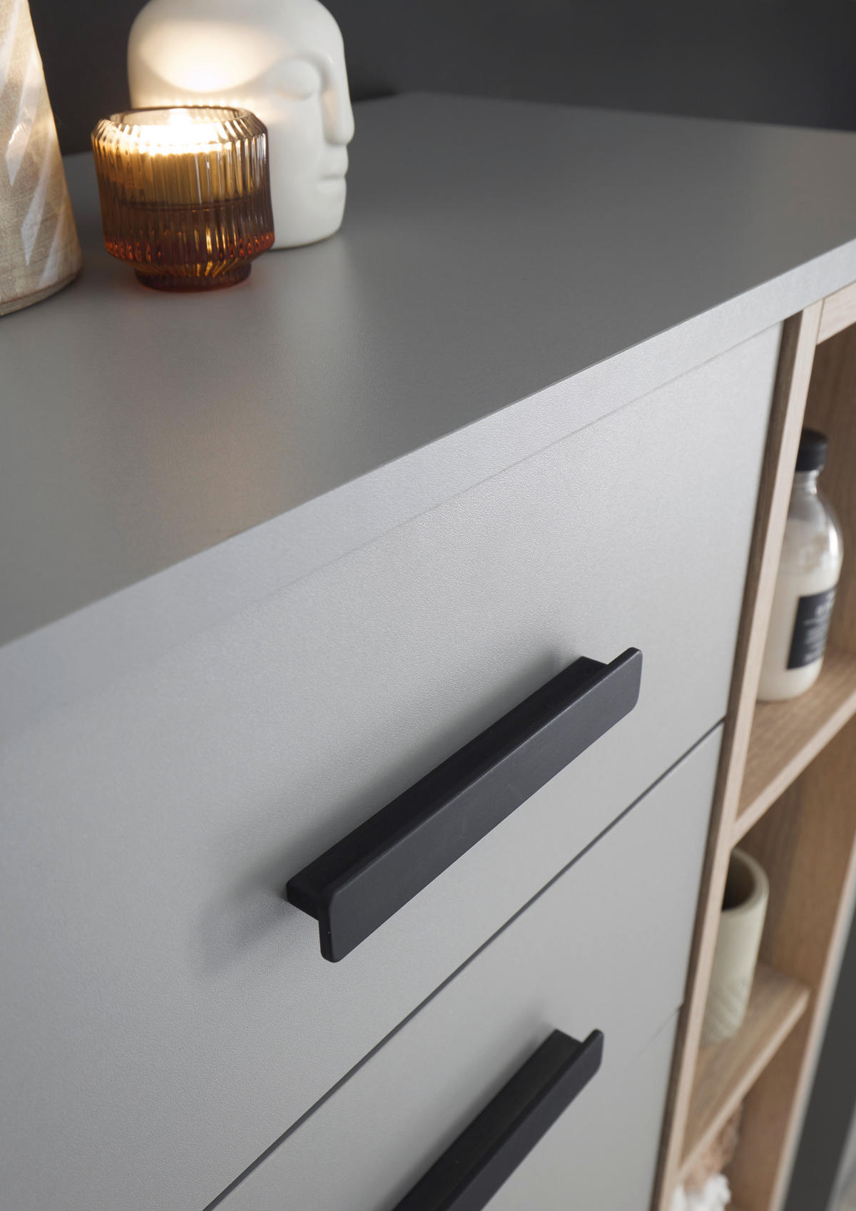 MIDISCHRANK 65/116/38 cm  - Schwarz/Grau, Natur, Holzwerkstoff/Kunststoff (65/116/38cm) - home24