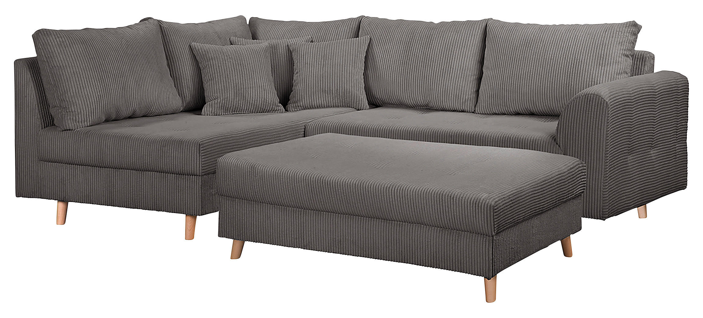 ECKSOFA inkl. Hocker Cord Dunkelgrau  - Dunkelgrau/Naturfarben, Design, Holz/Textil (161/231cm) - P & B