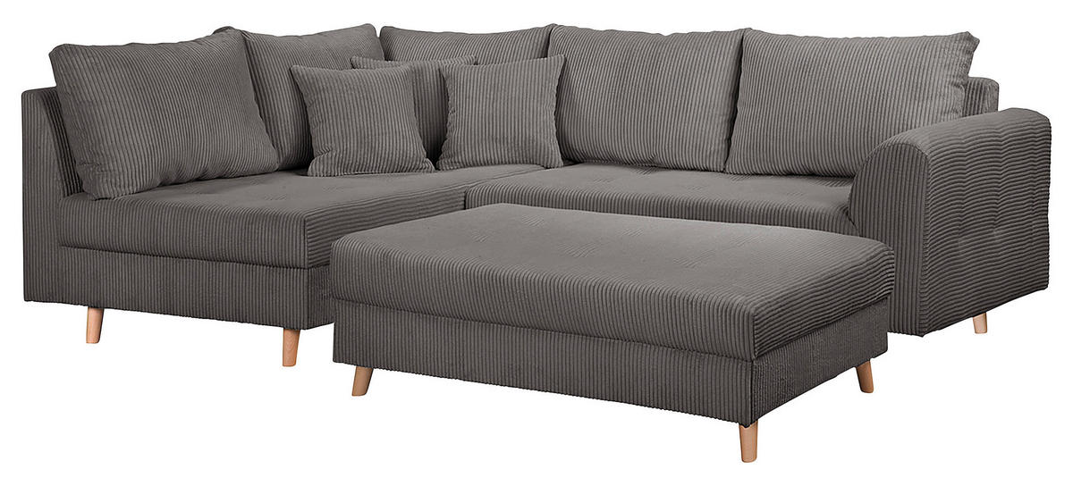 ECKSOFA inkl. Hocker Ariella Dunkelgrau Cord  - Dunkelgrau/Naturfarben, Design, Holz/Textil (161/231cm) - Livetastic