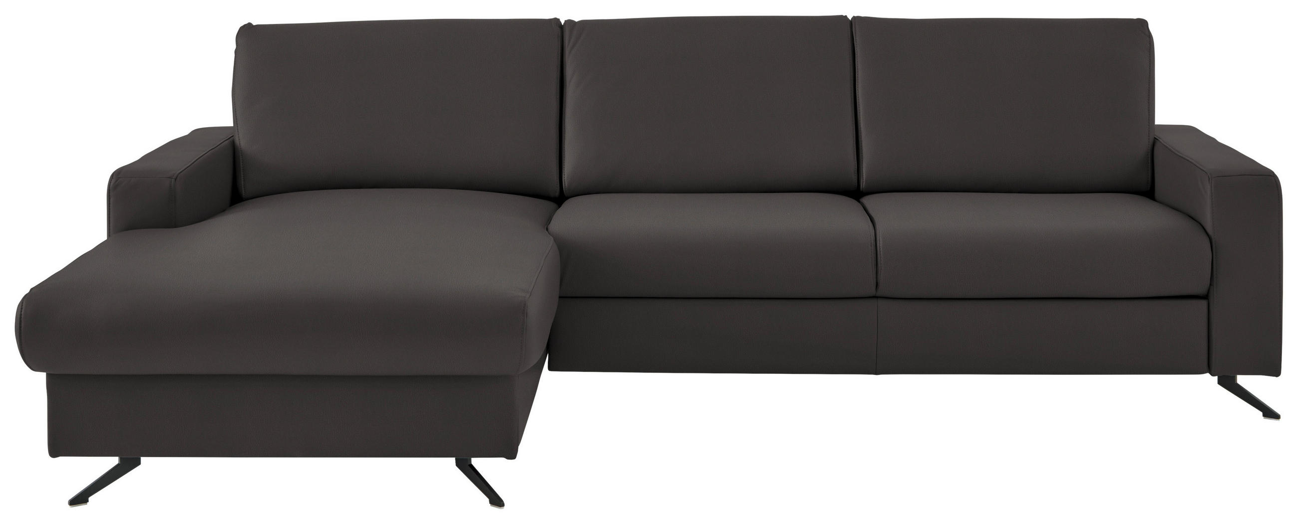 ECKSOFA in Echtleder Grau  165/267 cm  - Schwarz/Grau, Design, Leder/Metall (165/267cm) - Beldomo Premium