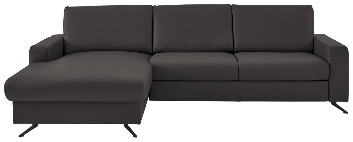 ECKSOFA in Echtleder Grau  165/267 cm  - Schwarz/Grau, Design, Leder/Metall (165/267cm) - Beldomo Premium