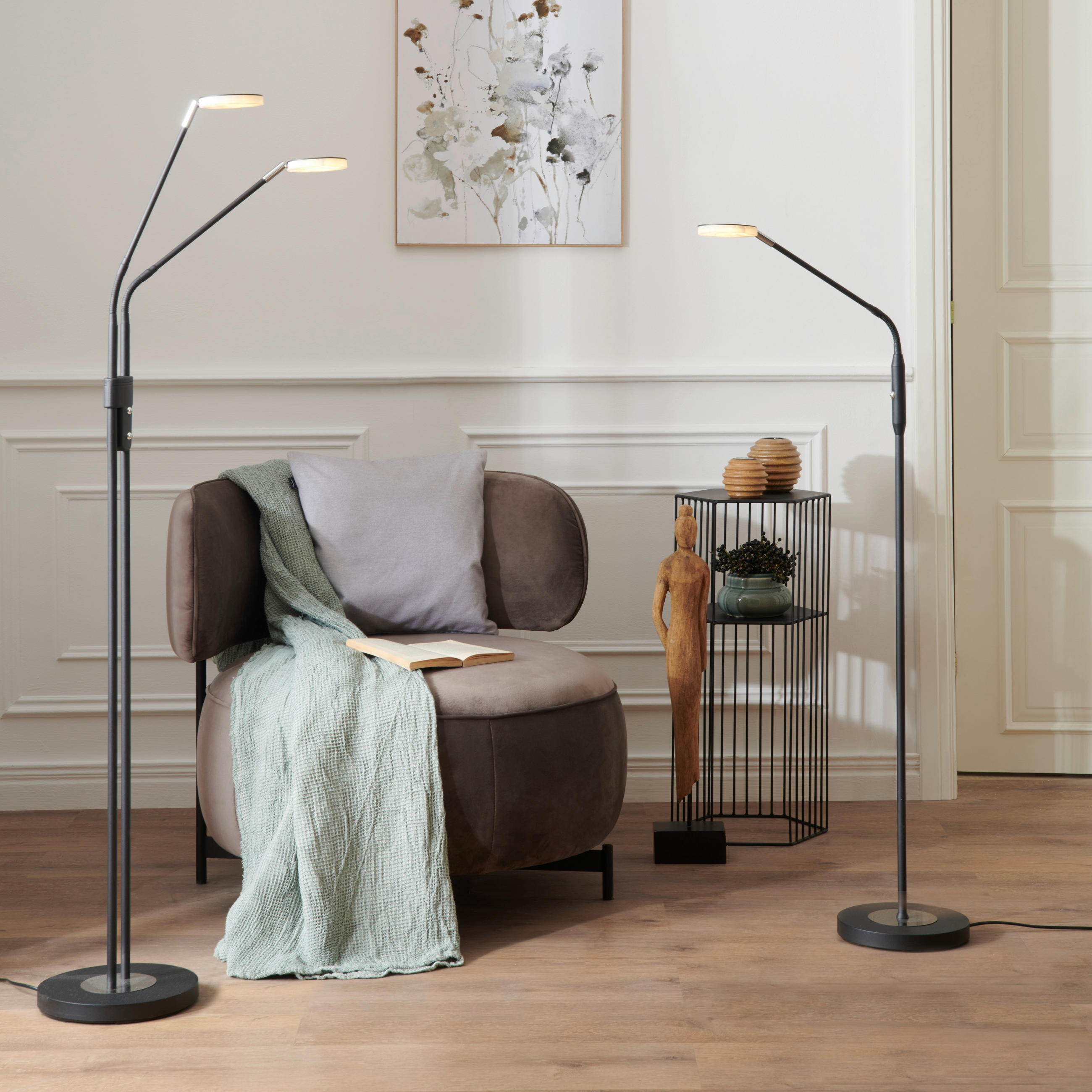 LED-STEHLEUCHTE - Schwarz, Basics, Metall (23/150cm) - Fischer & Honsel