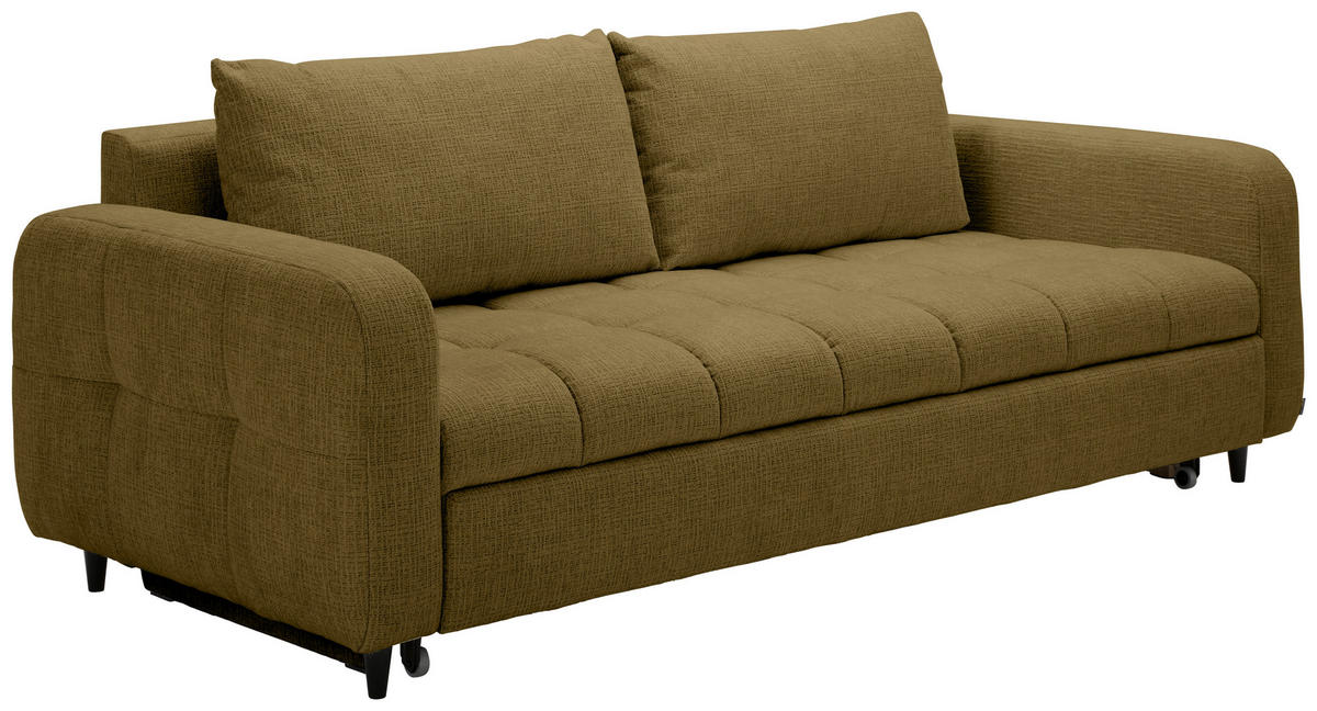 SCHLAFSOFA Flachgewebe Olivgrün  - Schwarz/Olivgrün, Design, Holz/Textil (236/88/101cm) - Lomoco