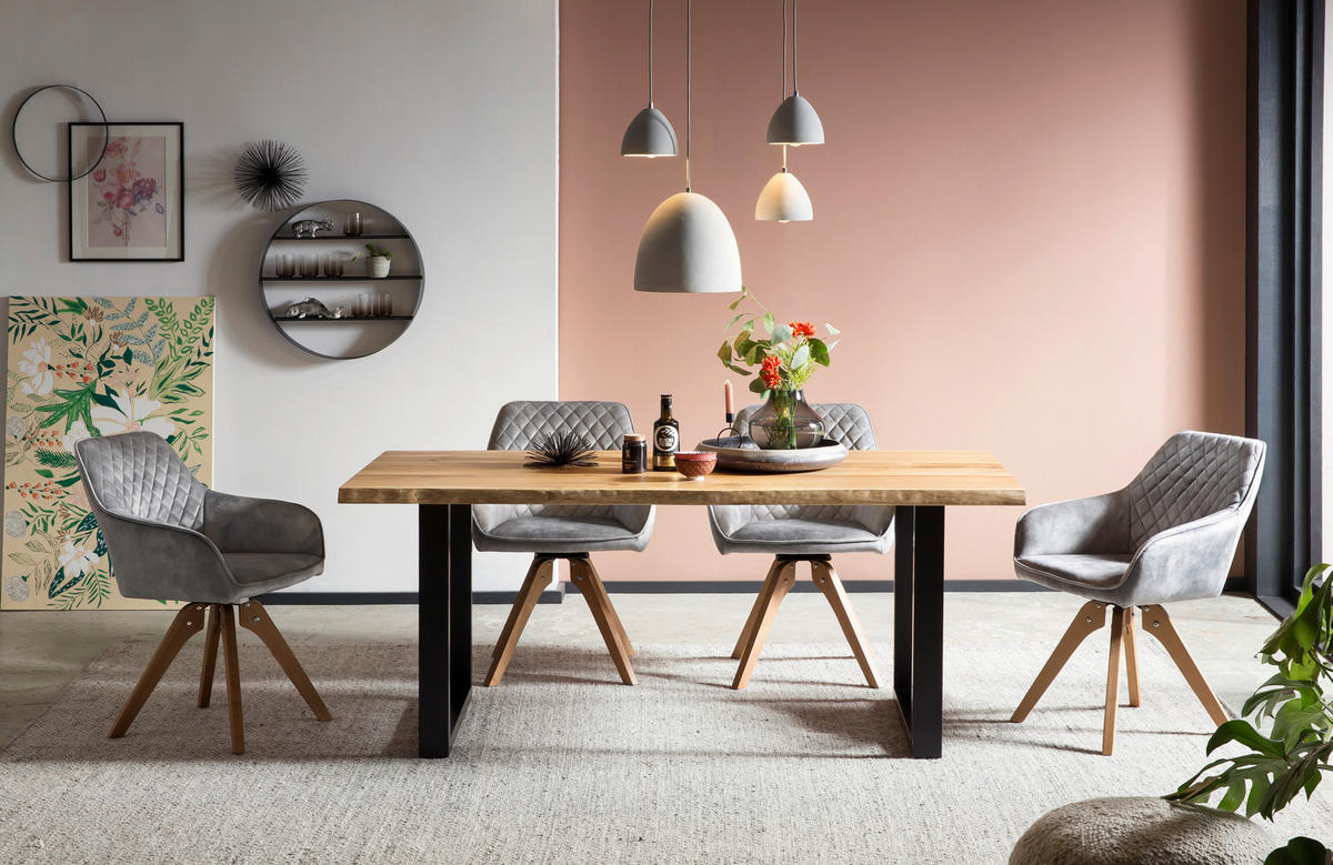 ARMLEHNSTUHL  in Samt  - Eichefarben/Grau, MODERN, Holz/Textil (59/85/61cm) - Livetastic