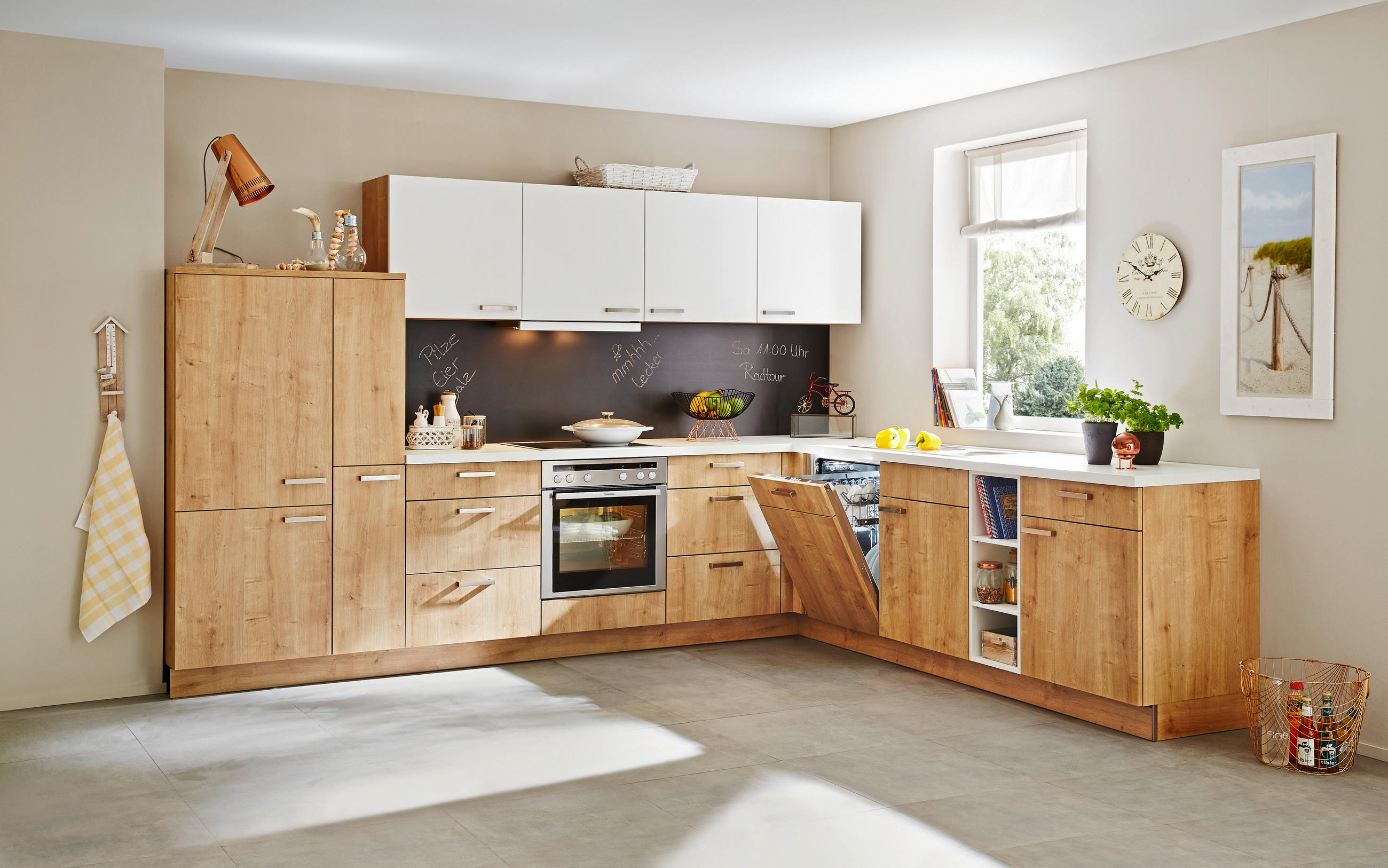 EINBAUKÜCHE   - Eichefarben/Grau, Design, Holzwerkstoff - Dieter Knoll