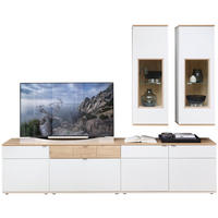 WOHNWAND  in Weiß, Eichefarben  270/215/45 cm  - Eichefarben/Alufarben, KONVENTIONELL, Glas/Holzwerkstoff (270/215/45cm) - Venda