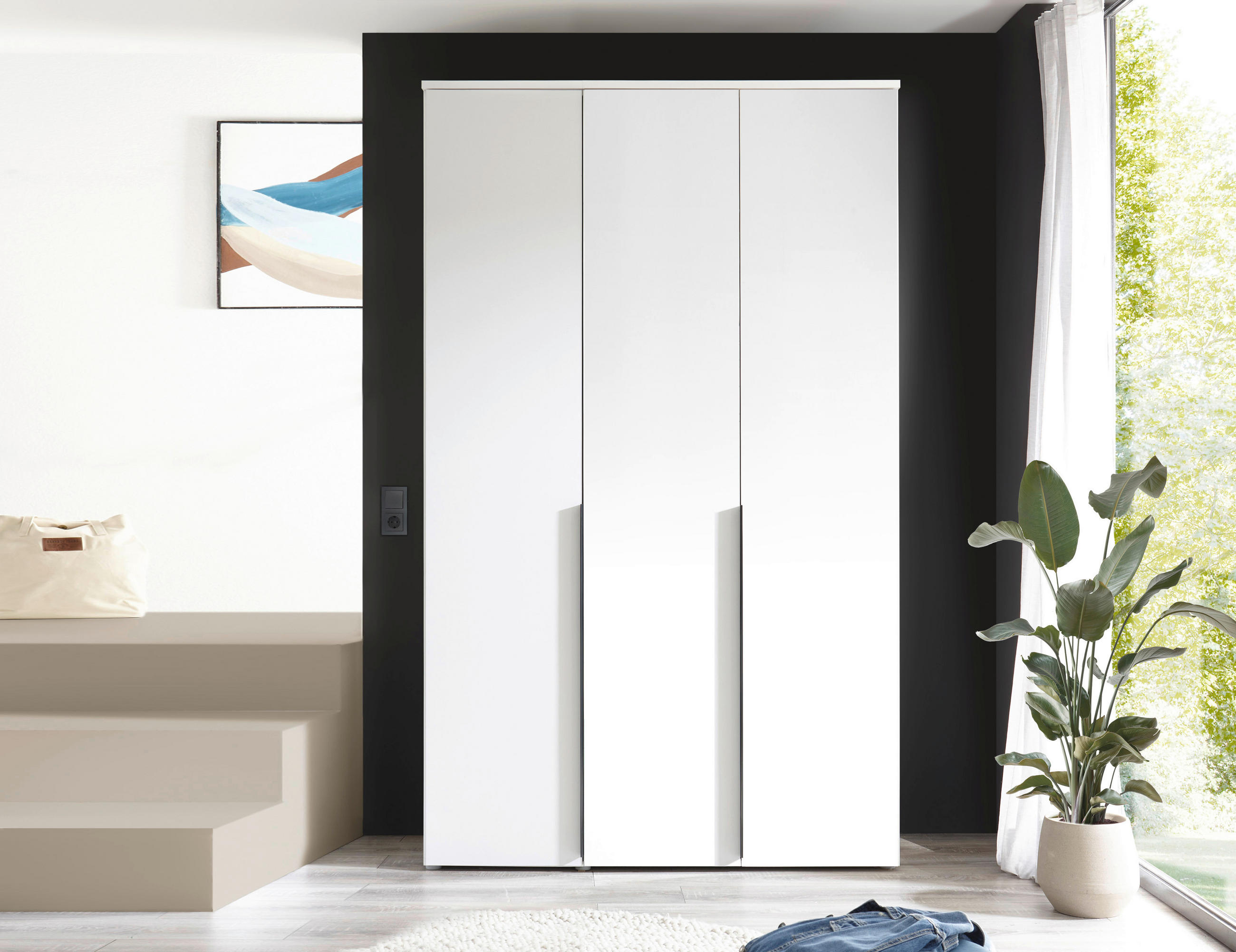 DREHTÜRENSCHRANK 135/225/52 cm 3-türig Weiß  - Schwarz/Weiß, MODERN, Holzwerkstoff/Kunststoff (135/225/52cm) - MID.YOU