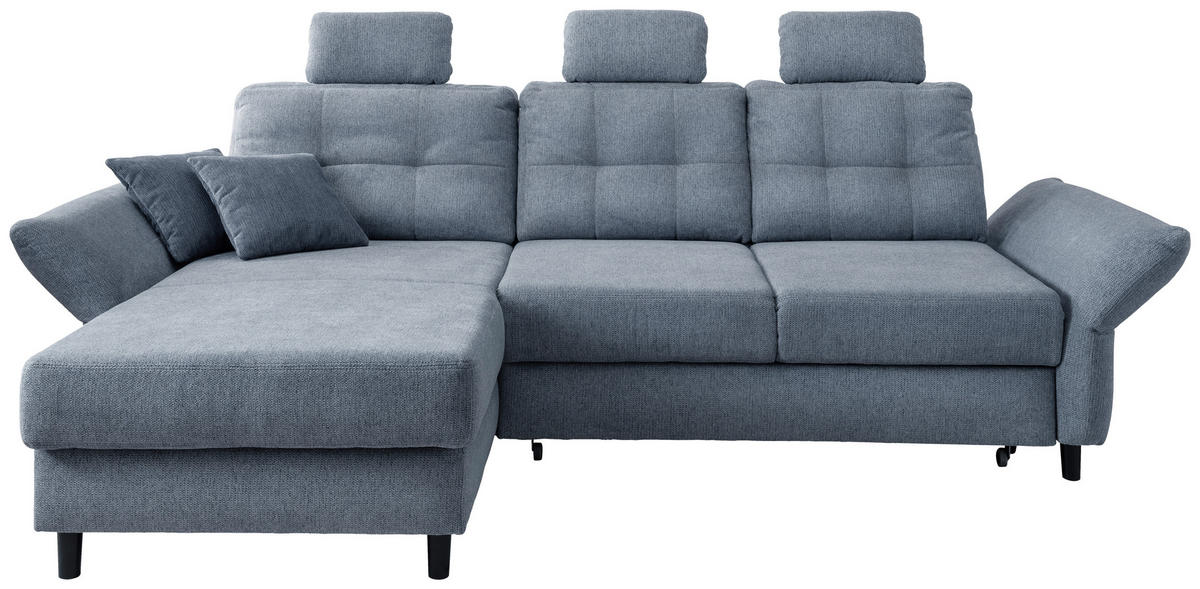 ECKSOFA Hellblau Chenille  - Blau/Schwarz, MODERN, Holz/Textil (176/250-280cm) - Livetastic