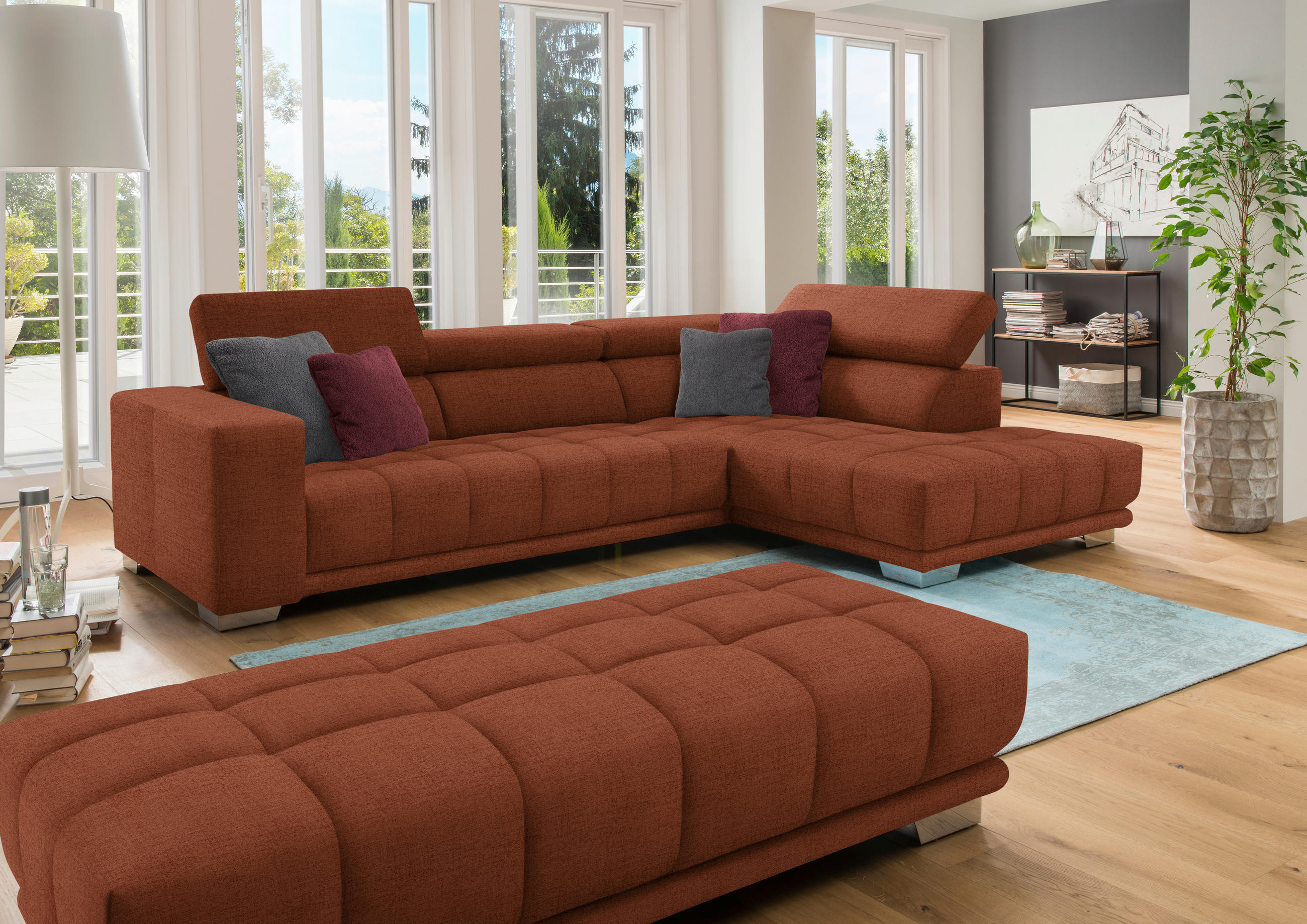 ECKSOFA in Chenille Terracotta  - Chromfarben/Terracotta, Design, Textil (301/207cm) - Xora