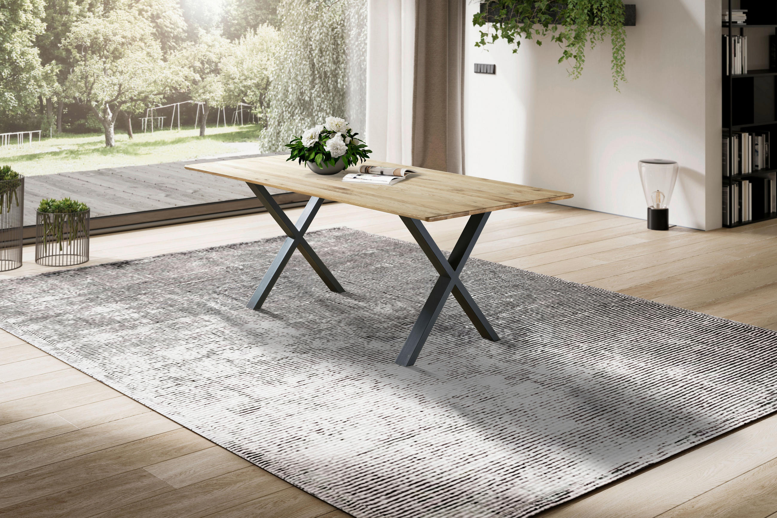 ESSTISCH Eiche massiv rechteckig Schwarz, Eichefarben  - Eichefarben/Schwarz, LIFESTYLE, Holz/Metall (180/90/75cm) - Linea Natura