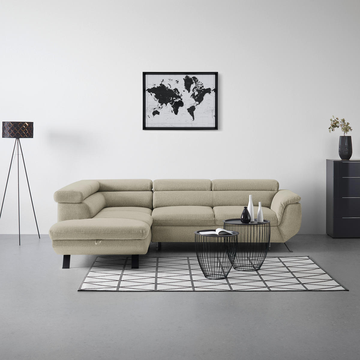 HÖRNSOFFA i vävt tyg greige  - greige/svart, Modern, metall/textil (198/257cm) - MID.YOU